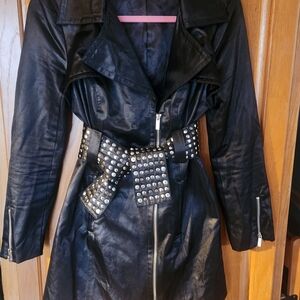 bebe Black Faux Leather Jacket with Studded Belt